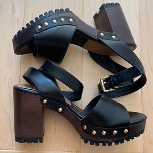 Zara platform faux wood leather strappy heels sandals trafaluc